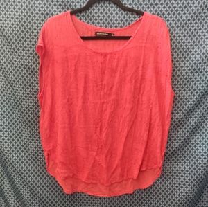 Dylan George - Women's bright coral blouse with red cracked design. Size - L